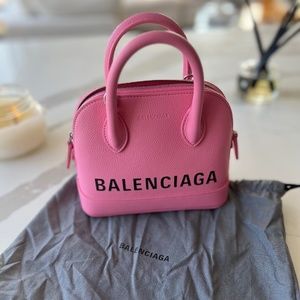 BALENCIAGA Pink Grained Calfskin XXS Ville Top Handle Bag